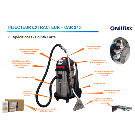 Nettoyeur de moquette (injecteur extracteur) 75 litres