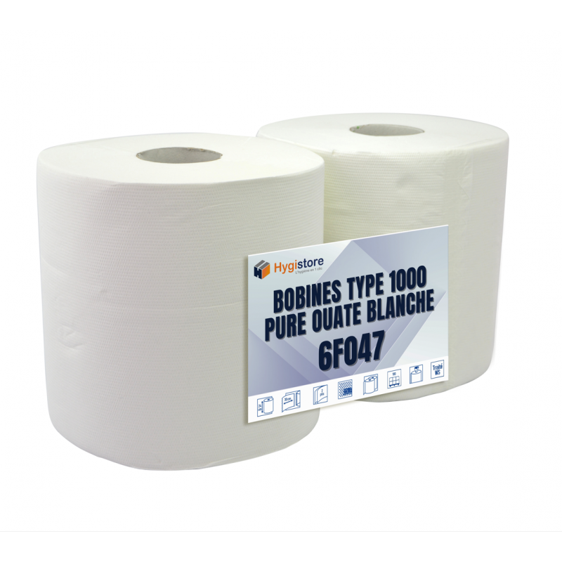 Essuie main bobine maxi dévidage central gaufré blanc lot de 6 bobines