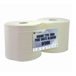 Bobine d'essuie-mains blanche pure ouate de cellulose très résistante avec  grande capacité d'absorption 450 feuilles - paquet de 6